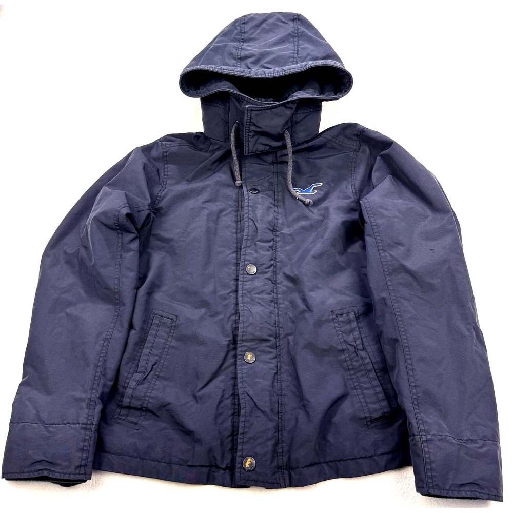 VTG Hollister Jacket Men Navy Blue XL‎ All Weather Parka Hooded 332-157100